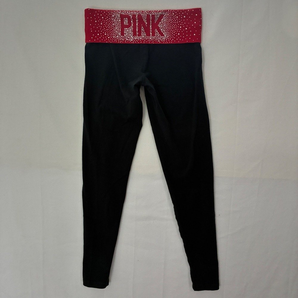 Y2K Pink Victorias Secret Yoga Leggings Fold Over Women XS Black Red Bling 2000